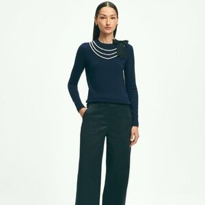 BROOKS BROTHERS Navy Sweater with Pearl Detail wool NWT